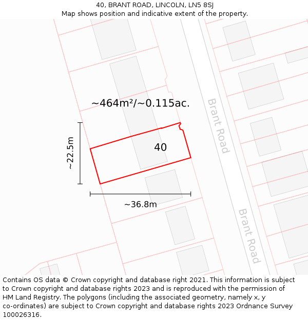 40, BRANT ROAD, LINCOLN, LN5 8SJ: Plot and title map