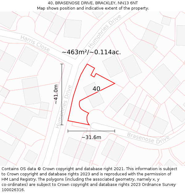 40, BRASENOSE DRIVE, BRACKLEY, NN13 6NT: Plot and title map