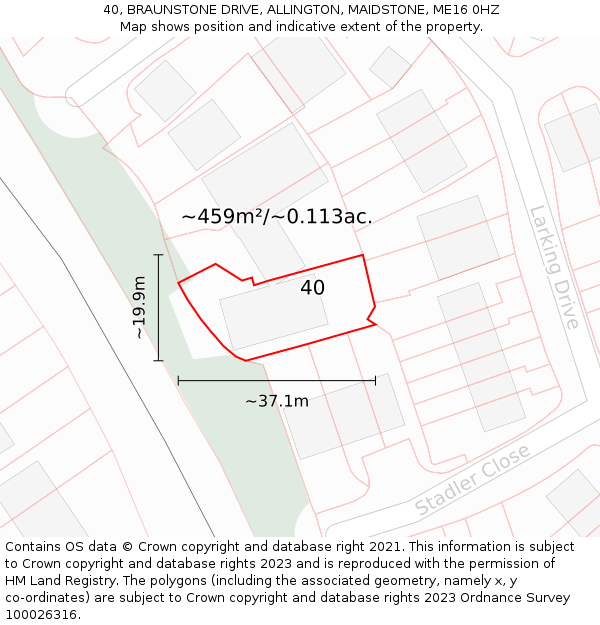 40, BRAUNSTONE DRIVE, ALLINGTON, MAIDSTONE, ME16 0HZ: Plot and title map