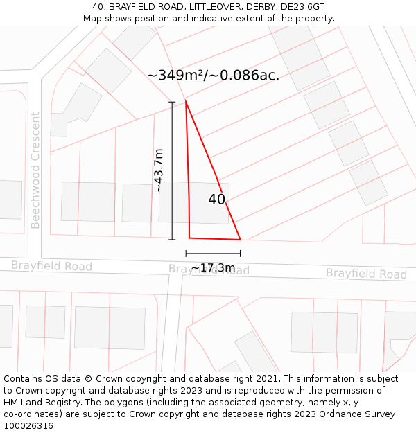40, BRAYFIELD ROAD, LITTLEOVER, DERBY, DE23 6GT: Plot and title map