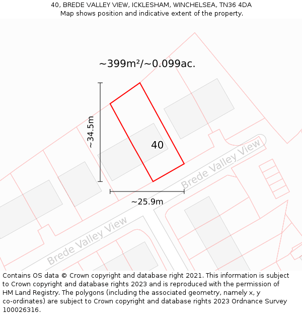 40, BREDE VALLEY VIEW, ICKLESHAM, WINCHELSEA, TN36 4DA: Plot and title map