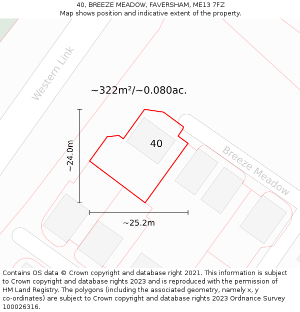 40, BREEZE MEADOW, FAVERSHAM, ME13 7FZ: Plot and title map