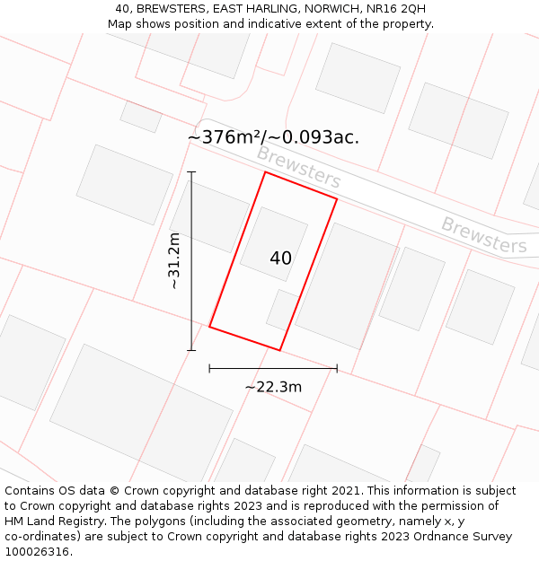 40, BREWSTERS, EAST HARLING, NORWICH, NR16 2QH: Plot and title map