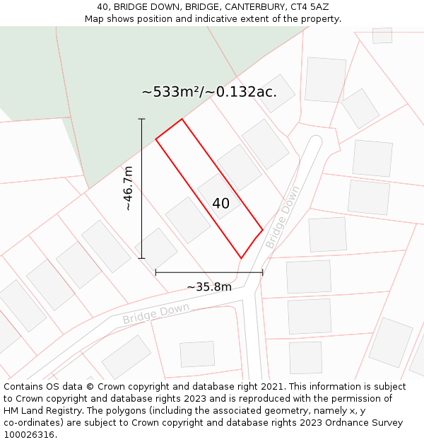 40, BRIDGE DOWN, BRIDGE, CANTERBURY, CT4 5AZ: Plot and title map