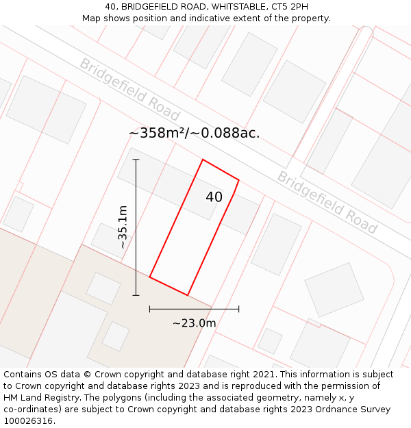 40, BRIDGEFIELD ROAD, WHITSTABLE, CT5 2PH: Plot and title map