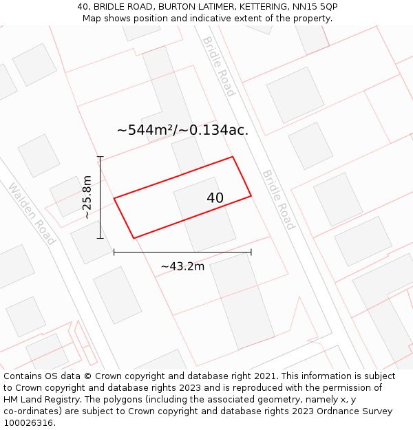 40, BRIDLE ROAD, BURTON LATIMER, KETTERING, NN15 5QP: Plot and title map
