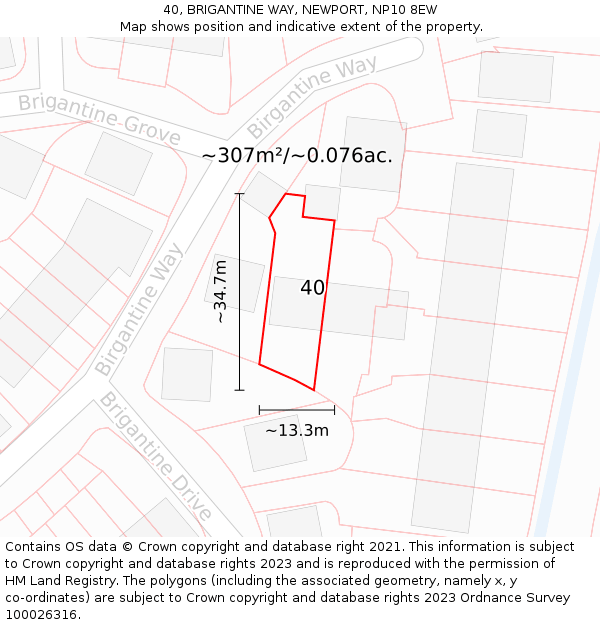 40, BRIGANTINE WAY, NEWPORT, NP10 8EW: Plot and title map