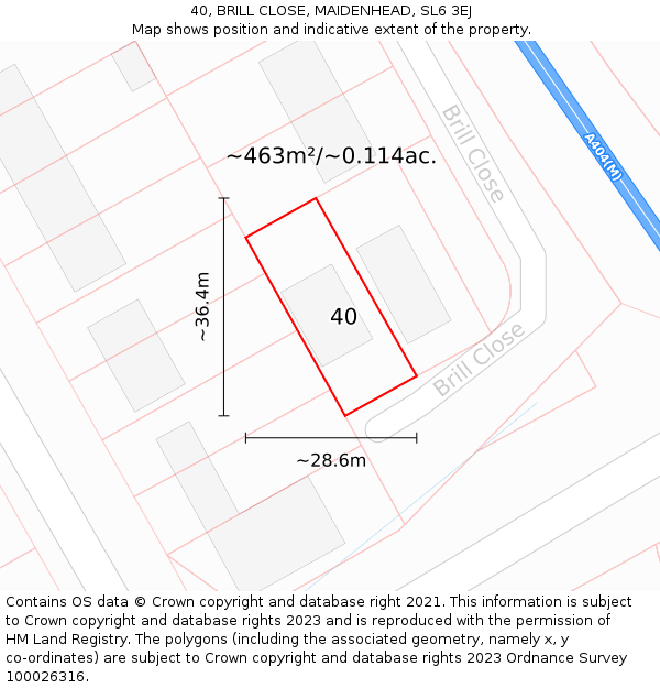 40, BRILL CLOSE, MAIDENHEAD, SL6 3EJ: Plot and title map