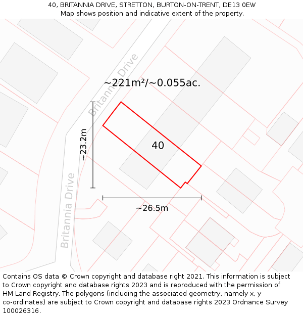 40, BRITANNIA DRIVE, STRETTON, BURTON-ON-TRENT, DE13 0EW: Plot and title map