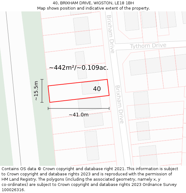 40, BRIXHAM DRIVE, WIGSTON, LE18 1BH: Plot and title map