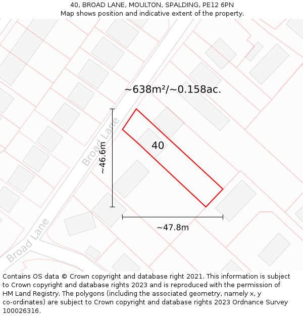 40, BROAD LANE, MOULTON, SPALDING, PE12 6PN: Plot and title map