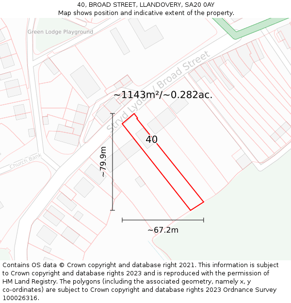 40, BROAD STREET, LLANDOVERY, SA20 0AY: Plot and title map