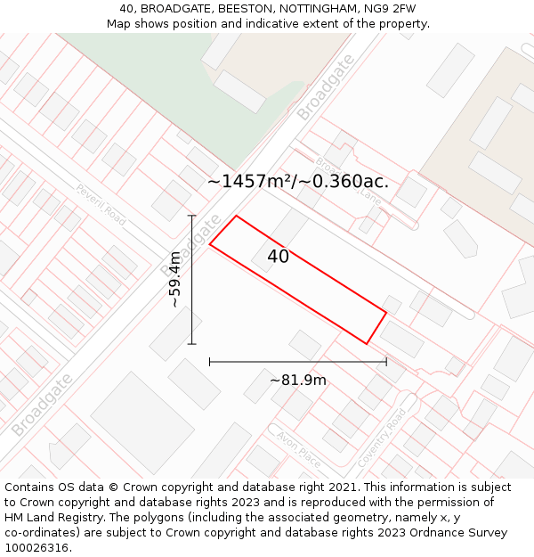 40, BROADGATE, BEESTON, NOTTINGHAM, NG9 2FW: Plot and title map