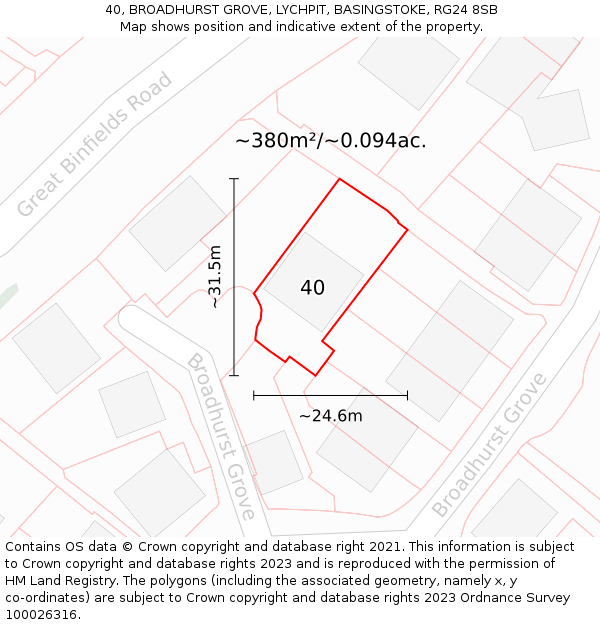 40, BROADHURST GROVE, LYCHPIT, BASINGSTOKE, RG24 8SB: Plot and title map
