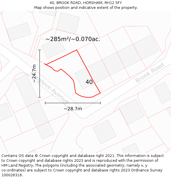 40, BROOK ROAD, HORSHAM, RH12 5FY: Plot and title map