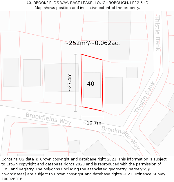 40, BROOKFIELDS WAY, EAST LEAKE, LOUGHBOROUGH, LE12 6HD: Plot and title map