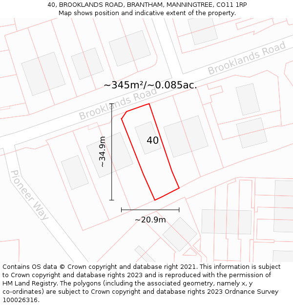 40, BROOKLANDS ROAD, BRANTHAM, MANNINGTREE, CO11 1RP: Plot and title map