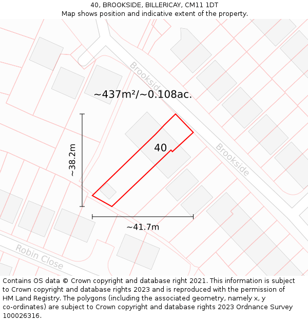 40, BROOKSIDE, BILLERICAY, CM11 1DT: Plot and title map