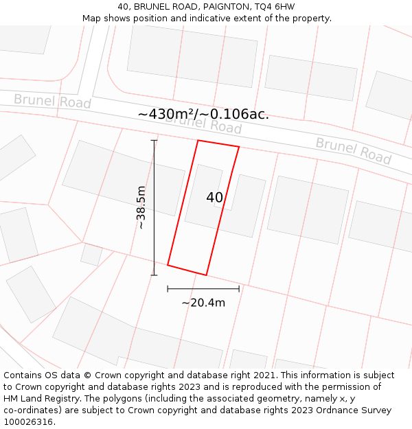 40, BRUNEL ROAD, PAIGNTON, TQ4 6HW: Plot and title map