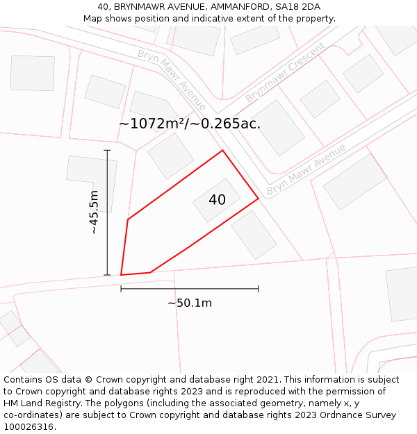40, BRYNMAWR AVENUE, AMMANFORD, SA18 2DA: Plot and title map