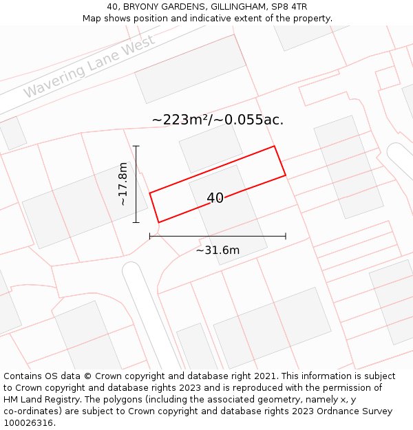 40, BRYONY GARDENS, GILLINGHAM, SP8 4TR: Plot and title map