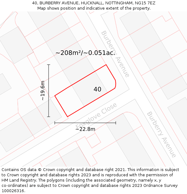 40, BURBERRY AVENUE, HUCKNALL, NOTTINGHAM, NG15 7EZ: Plot and title map