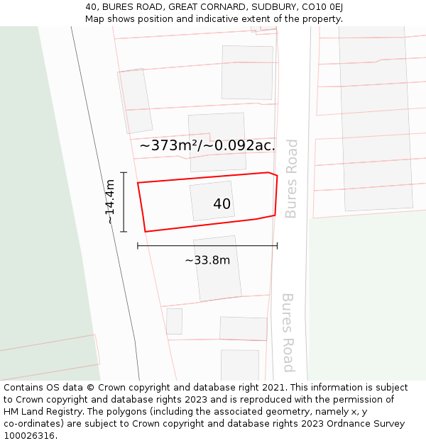 40, BURES ROAD, GREAT CORNARD, SUDBURY, CO10 0EJ: Plot and title map