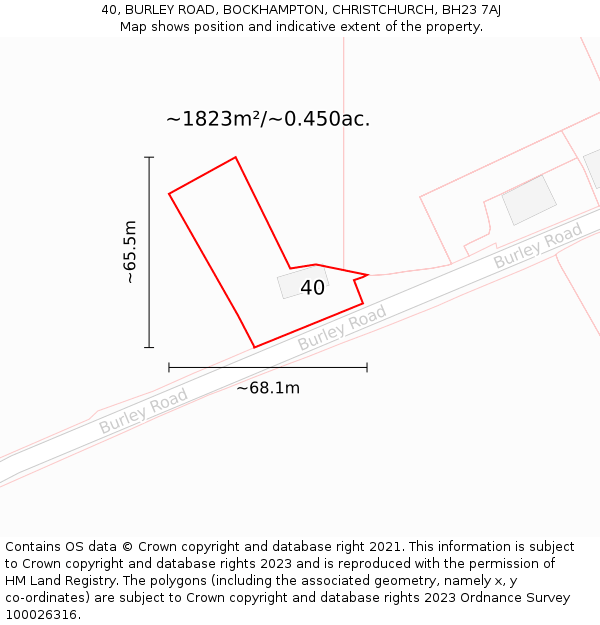 40, BURLEY ROAD, BOCKHAMPTON, CHRISTCHURCH, BH23 7AJ: Plot and title map