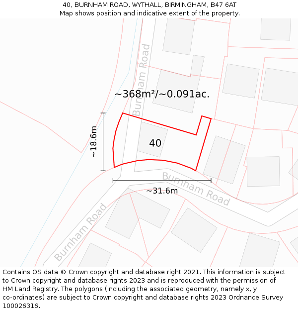 40, BURNHAM ROAD, WYTHALL, BIRMINGHAM, B47 6AT: Plot and title map