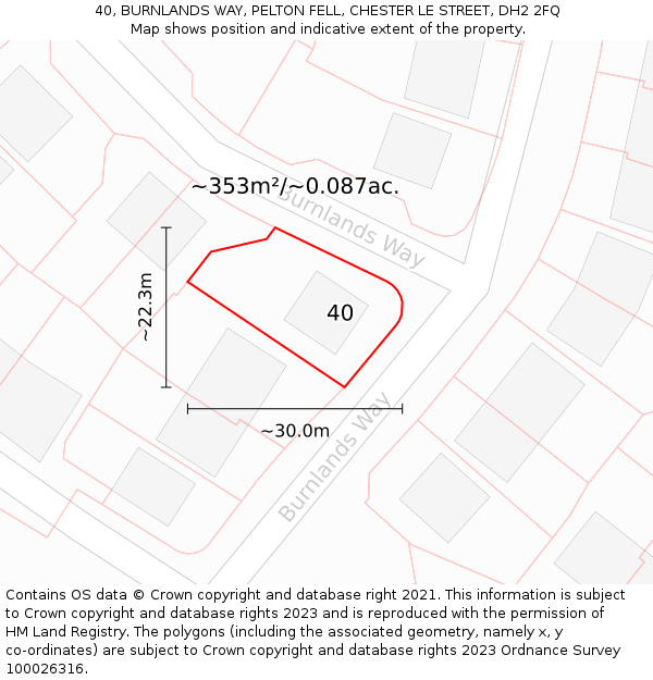 40, BURNLANDS WAY, PELTON FELL, CHESTER LE STREET, DH2 2FQ: Plot and title map