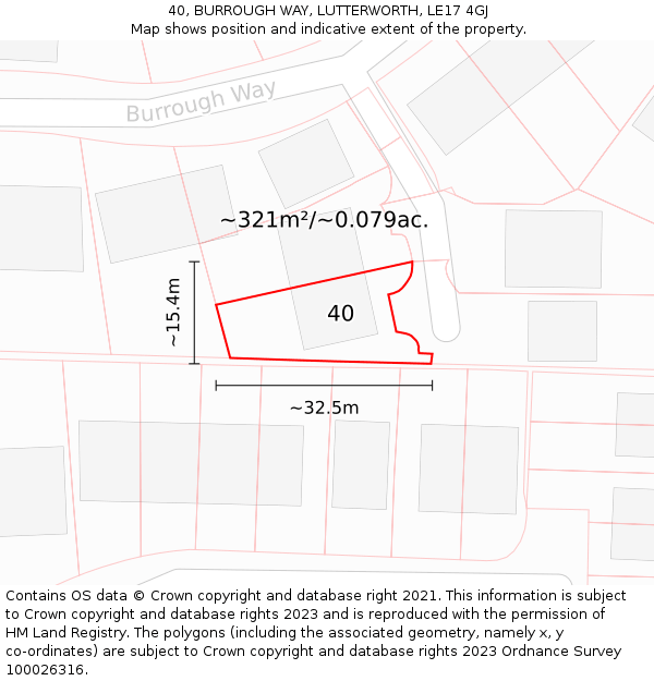 40, BURROUGH WAY, LUTTERWORTH, LE17 4GJ: Plot and title map