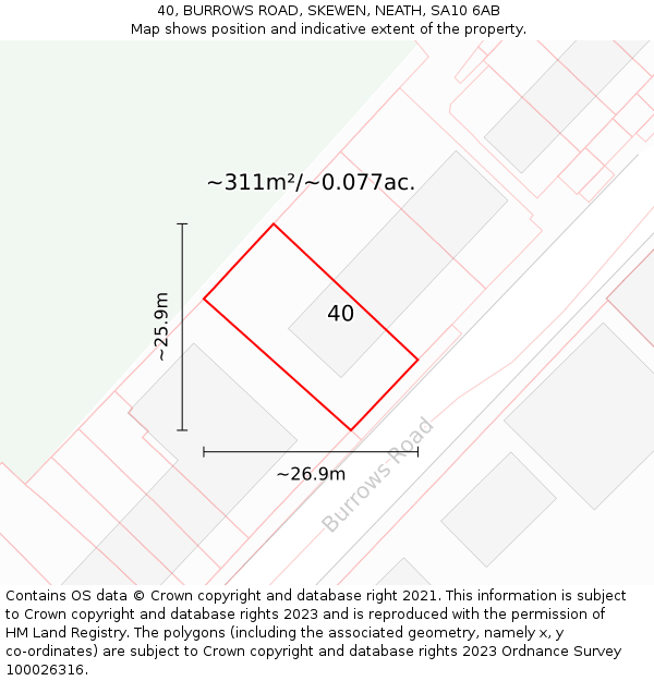 40, BURROWS ROAD, SKEWEN, NEATH, SA10 6AB: Plot and title map