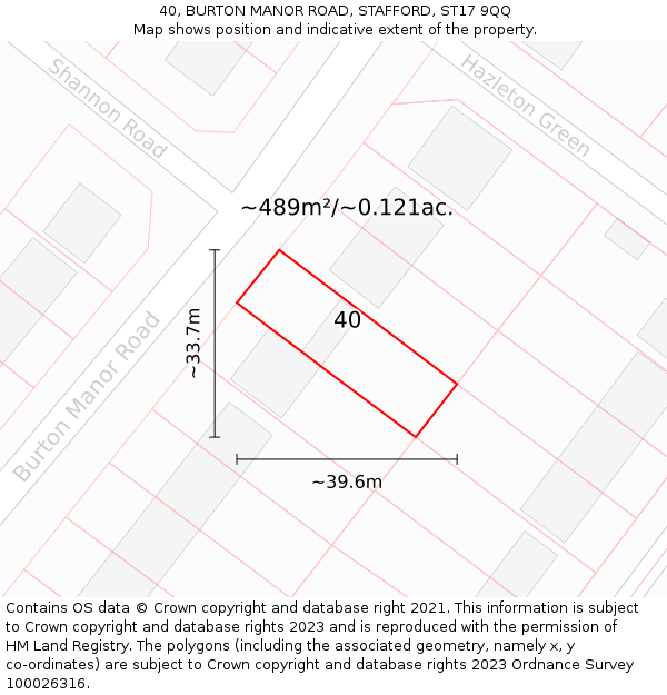 40, BURTON MANOR ROAD, STAFFORD, ST17 9QQ: Plot and title map