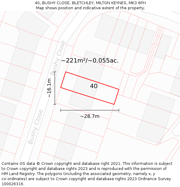 40, BUSHY CLOSE, BLETCHLEY, MILTON KEYNES, MK3 6PH: Plot and title map