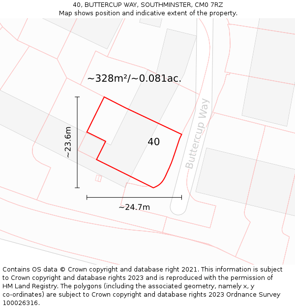40, BUTTERCUP WAY, SOUTHMINSTER, CM0 7RZ: Plot and title map