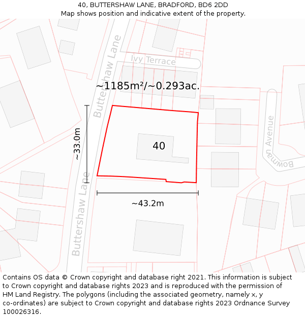 40, BUTTERSHAW LANE, BRADFORD, BD6 2DD: Plot and title map