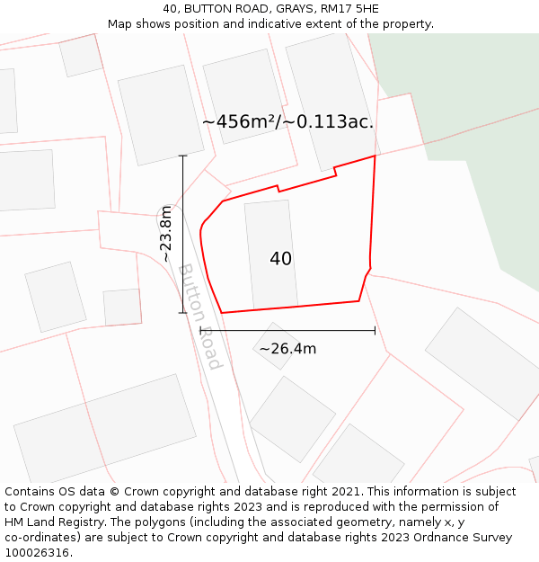 40, BUTTON ROAD, GRAYS, RM17 5HE: Plot and title map