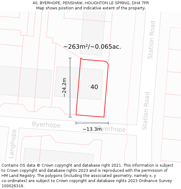 40, BYERHOPE, PENSHAW, HOUGHTON LE SPRING, DH4 7PR: Plot and title map