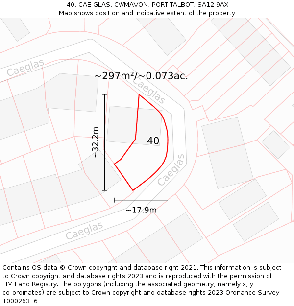 40, CAE GLAS, CWMAVON, PORT TALBOT, SA12 9AX: Plot and title map