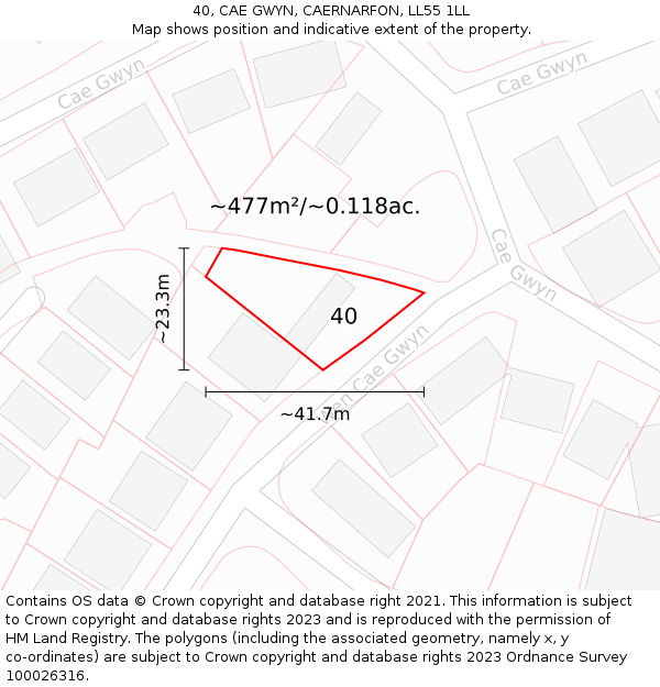 40, CAE GWYN, CAERNARFON, LL55 1LL: Plot and title map