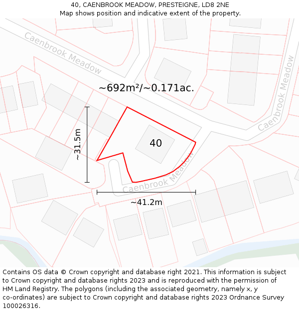 40, CAENBROOK MEADOW, PRESTEIGNE, LD8 2NE: Plot and title map