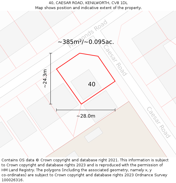 40, CAESAR ROAD, KENILWORTH, CV8 1DL: Plot and title map