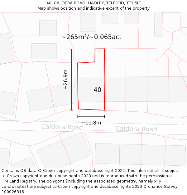 40, CALDERA ROAD, HADLEY, TELFORD, TF1 5LT: Plot and title map