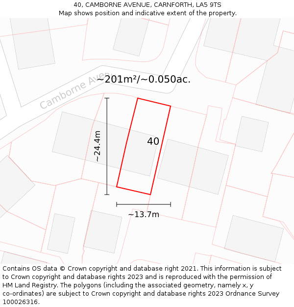 40, CAMBORNE AVENUE, CARNFORTH, LA5 9TS: Plot and title map