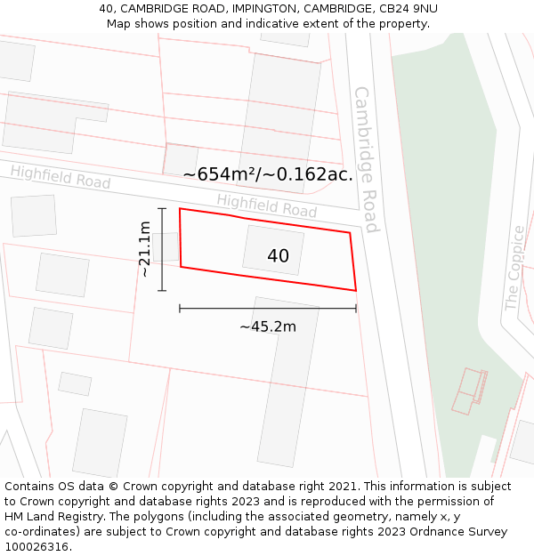 40, CAMBRIDGE ROAD, IMPINGTON, CAMBRIDGE, CB24 9NU: Plot and title map