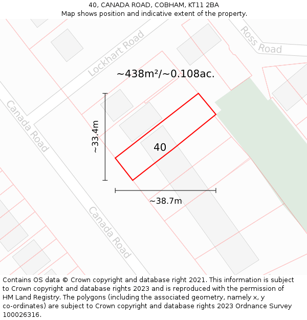 40, CANADA ROAD, COBHAM, KT11 2BA: Plot and title map