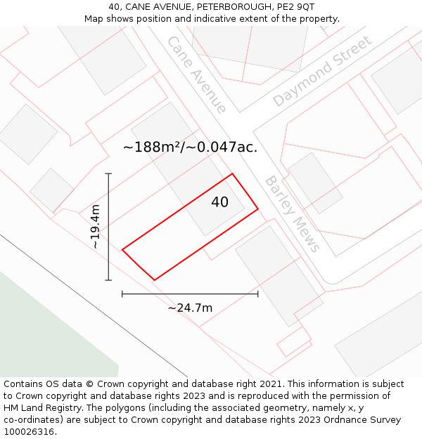40, CANE AVENUE, PETERBOROUGH, PE2 9QT: Plot and title map
