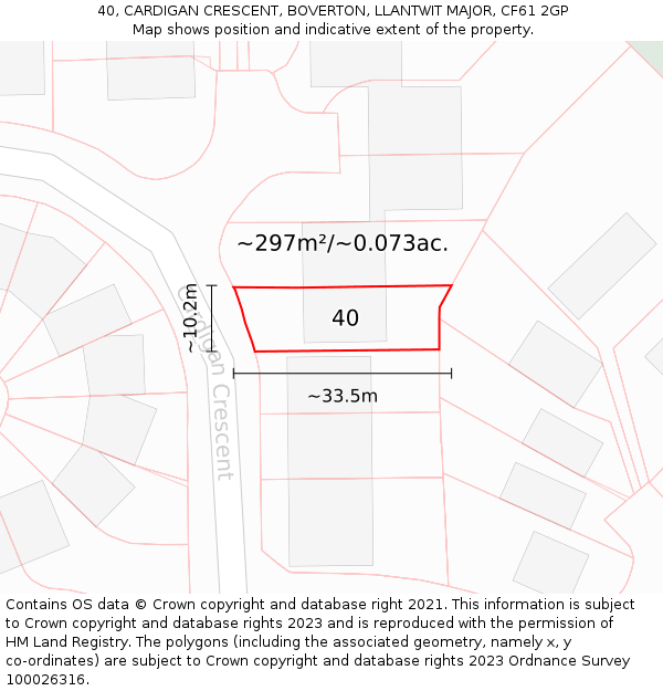 40, CARDIGAN CRESCENT, BOVERTON, LLANTWIT MAJOR, CF61 2GP: Plot and title map