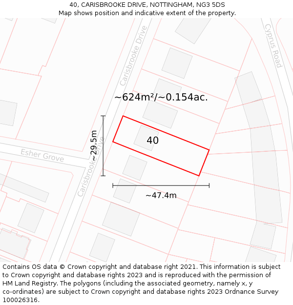 40, CARISBROOKE DRIVE, NOTTINGHAM, NG3 5DS: Plot and title map