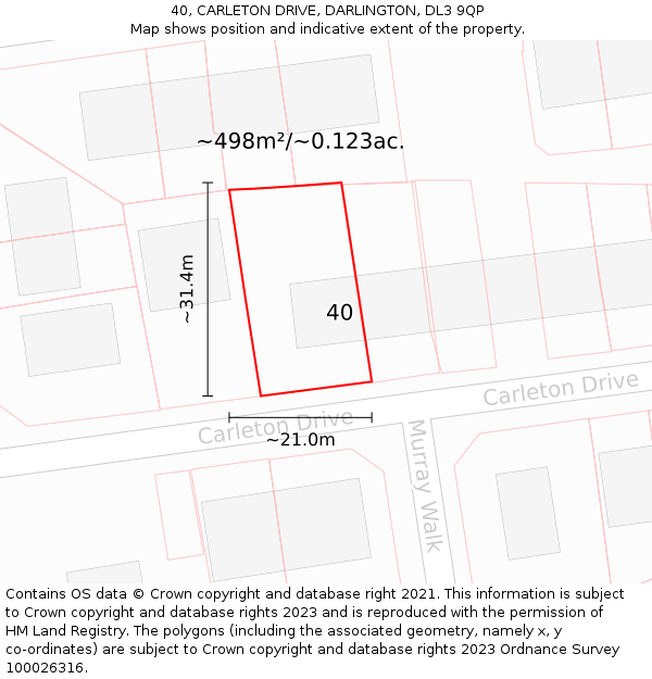 40, CARLETON DRIVE, DARLINGTON, DL3 9QP: Plot and title map